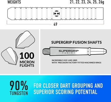 Дарти Harrows Pulse 90% Tungsten - сталеві дротики з кейсом 21/22/23/24/25/26г + Supergrip Fusion та Prime Flights