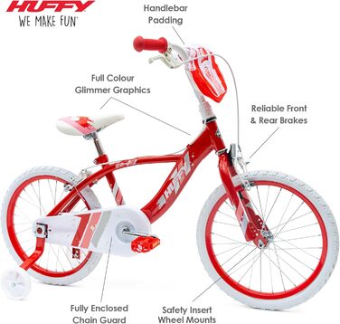 Дитячий велосипед Huffy Glimmer 18 дюймів червоний для дівчаток 6-8 років, легка швидка збірка, зі стабілізаторами