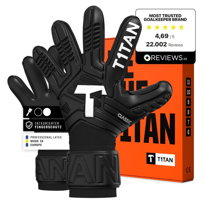 Воротарські рукавиці T1TAN Classic Black-Out, розмір 6-11, для дорослих, з захистом пальців, для тренувань, футбол