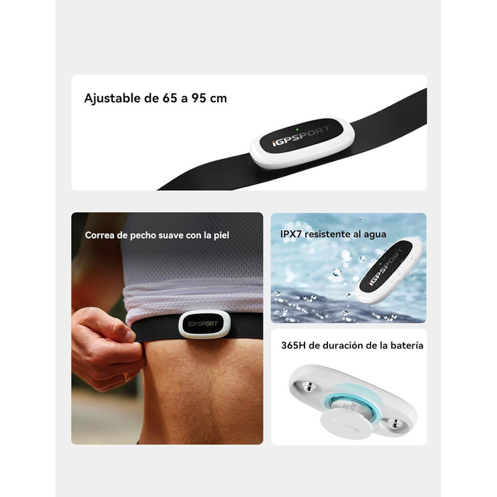 Пульсометр iGPSPORT HR40 Bluetooth ANT+ з нагрудним датчиком для бігу, велоспорту, фітнесу, сумісний з Garmin, Polar, Wahoo (Чорний)