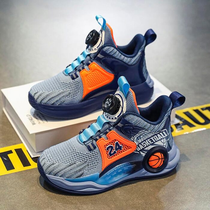 Дитячі баскетбольні кросівки Kinder: високо посадка, амортизація, легкі, антиковзкі, дихаючі, для активного відпочинку та спорту, унісекс (33 EU, синій 1715)