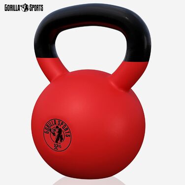 Кетлебел GORILLA SPORTS 32 кг з вініловим покриттям, гантеля-куля з чавуну для фітнесу та силових тренувань