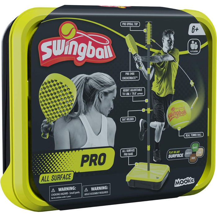 Swingball PRO-Set: ігровий набір для всіх поверхонь, від 6 років, справжній тенісний м'яч та 2 ракетки, регульована висота до 1,8 м