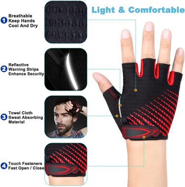 Рукавички для велосипеда MTB з короткими пальцями, дихаючі, неслизькі, амортизуючі, червоні для чоловіків та жінок