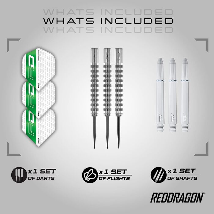Дротики для дартсу Red Dragon Javelin Premium, вольфрамові, 26 г, 2 шт, стіл-тіп, з оперенням і хвостовиками