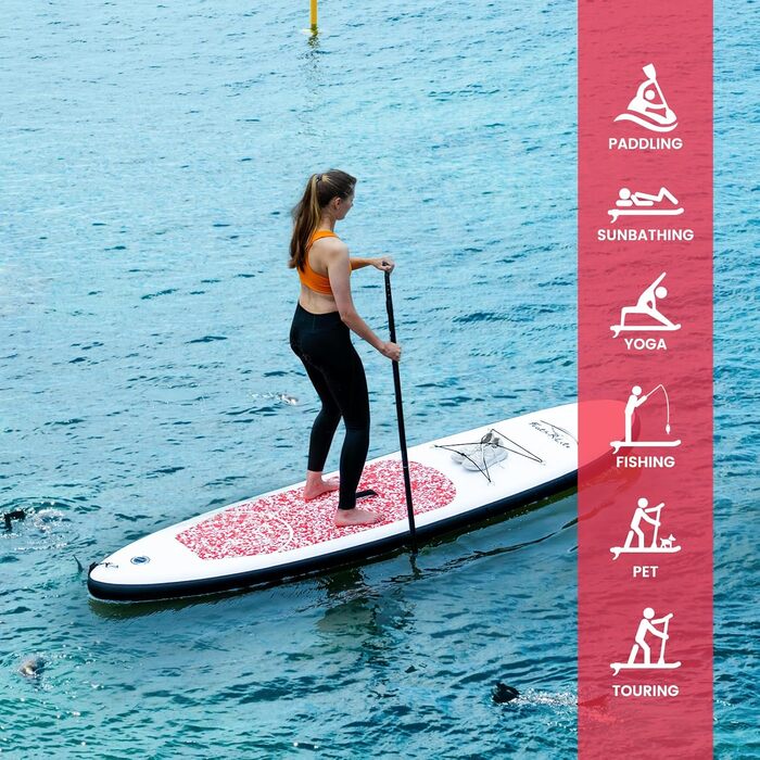 Надувний SUP Paddleboard FunWater для дорослих. Комплект: весло, насос, рюкзак, лінія. Зелено-білий (10' структура мармуру рожева)