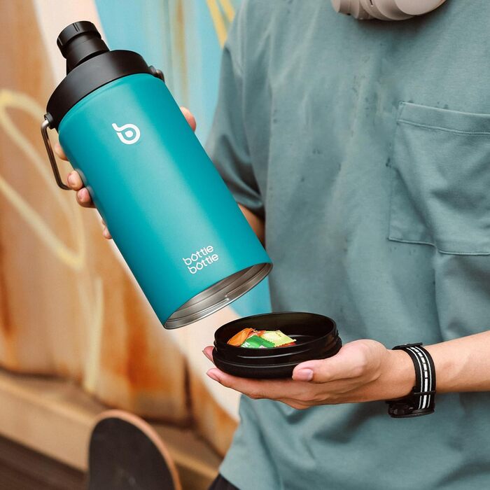 Термос пляшка BOTTLE BOTTLE 1.8 л з трубочкою, пігулочницею, ручкою та кришкою, з нержавіючої сталі для спорту та подорожей, темно-синя