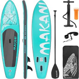Надувна SUP-дошка ECD Germany Makani 305–380 см, PVC, до 150 кг, товщина 10/15 см, з сидінням для каяка, комплект сумка, весло, зелена