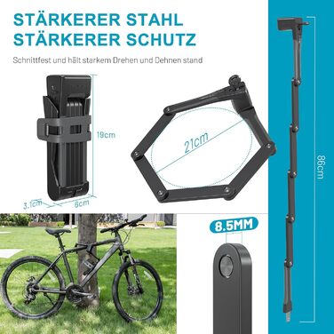 Надійне велозамок Faltschloss 86 см з 3 ключами: захист від крадіжки, міцний, з карбонової сталі, з кріпленням