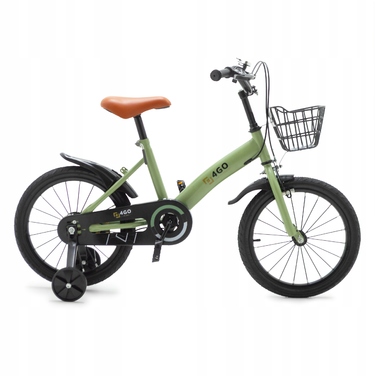 Дитячий велосипед 12 дюймів із боковими колесами та кошиком, колір хакі