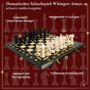 Шахи Master of Chess Black & White Edition, дерев'яна дошка, пластикові фігури, для 2 гравців (Вікінги)