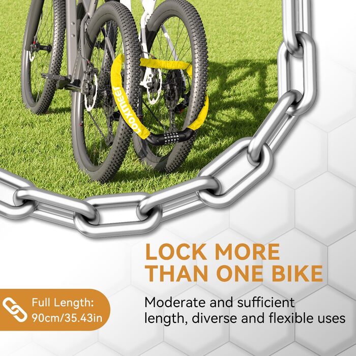 Замок для велосипеда з цифровим кодом, 11 кольорів, 90 см, рівень безпеки 8, 5-значний, для велосипеда, мотоцикла, ролера, дверей (жовтий)