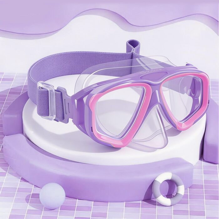 Дитячі окуляри для плавання Vvinca з захистом носа та м'яким ремінцем, безпечні, проти запотівання та водонепроникні, 3-14 років (01-Purple Pink)