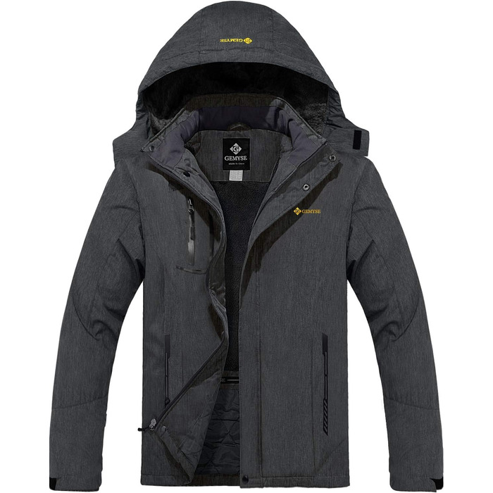 Куртка GEMYSE для чоловіків, водонепроникна, вітронепроникна, з підкладкою, зимова, з капюшоном, для спорту, відпочинку, активного відпочинку, графітово-сіра, XXL