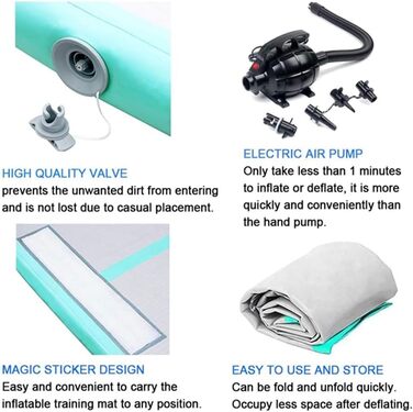 Надувний гімнастичний мат Air Turn Track Matte (3м, зелений) — Професійний мат для tumbling, йоги, фітнесу та кемпінгу, водонепроникний та протиковзкий