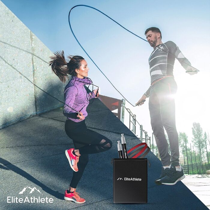 Скакалка EliteAthlete для дорослих, швидкісна, з підшипниками, запасним тросом, для фітнесу, кросфіту, боксу, зі зносостійким чохлом та сумкою, срібляста