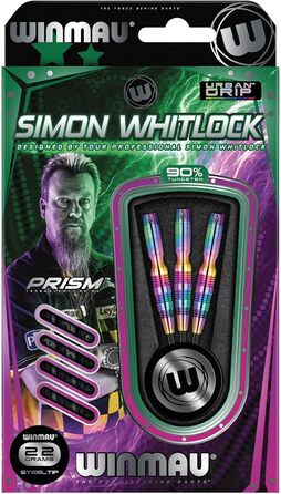 Дротики WINMAU Champions Simon Whitlock 3 22г, професійні, вольфрамові, сталевий наконечник, з оперенням та шафтами