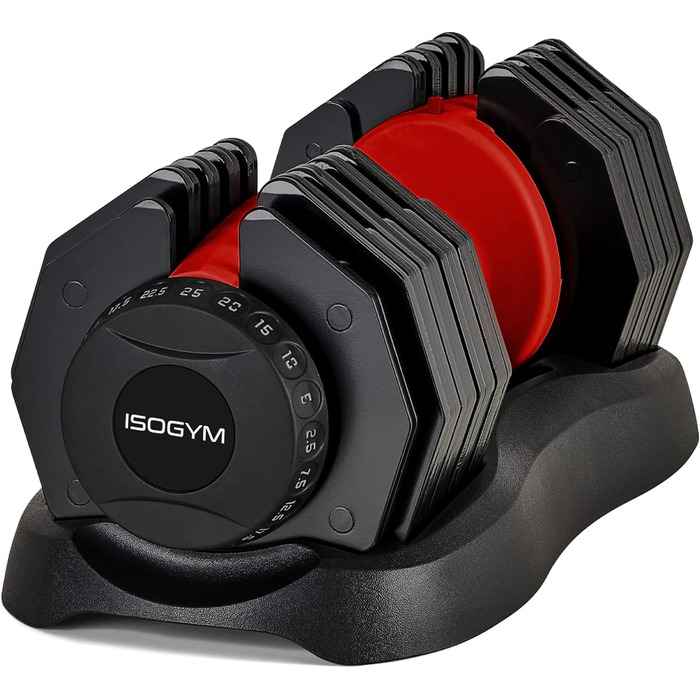 Регульована гантеля ISOGYM 2,5-25 кг, швидке перемикання ваги, безпечний механізм, для бодібілдингу та фітнесу вдома