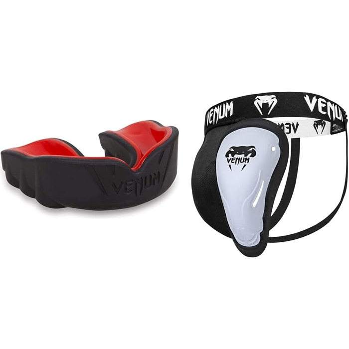 Захист для бойових мистецтв Venum Adult Deep Guard - Чорний/Червоний, Розмір L (з захистом для зубів)