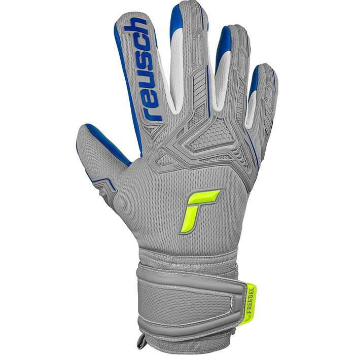 Воротарські рукавички Reusch Attrakt Freegel для дорослих, внутрішній шов, покриття Grip Silver, для всіх типів полів, сірі/жовті