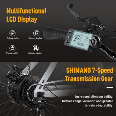 Електровелосипед HITWAY 26'' для бездоріжжя, 250Вт, 36В 12А·год знімна батарея, 7 швидкостей, запас ходу 35-90 км, білий, StVZO Pedelec