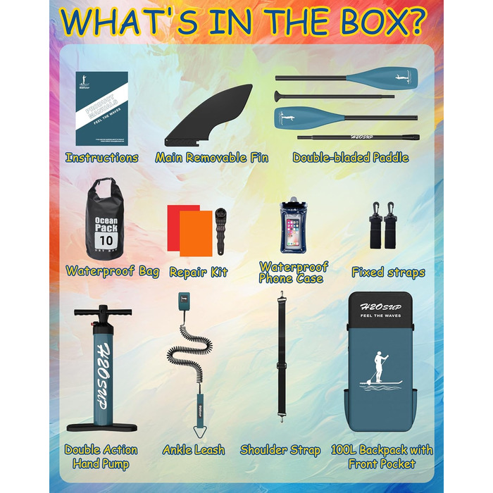 Надувне SUP-борд H2OSUP: широкий, стабільний дизайн, аксесуари преміум-класу, для риболовлі, йоги, Orange