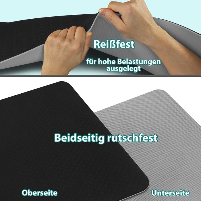 Йога мат ALPIDEX, 190 x 61 x 0.6 см, протиковзка, TPE, чорний/сірий, для фітнесу, йоги, пілатесу, тренувань