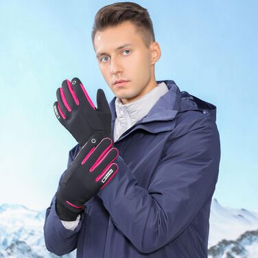 Водонепроникні зимові рукавички KynciOR для чоловіків та жінок, рукавички для мотоцикла, сенсорний екран, силіконове покриття, терморукавички для катання на лижах та велосипеді (XL, Рожевий)