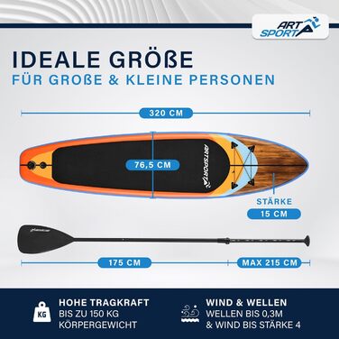 Набір для SUP-бордингу ArtSport надувний 320 см, до 150 кг: весло, насос, ліш, сумка та аксесуари - SUP Board Beach Rocker (біло-кольоровий)