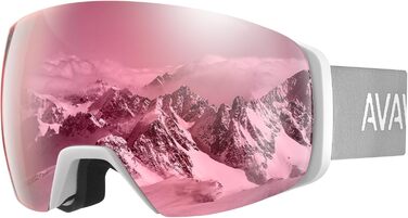 Гірськолижна маска AVAWAY для дорослих, сферична, OTG, магнітна лінза, антифог, дзеркальна, UV-захист, для окулярів, рожевий фільтр VLT 27%, сумісна зі шоломом