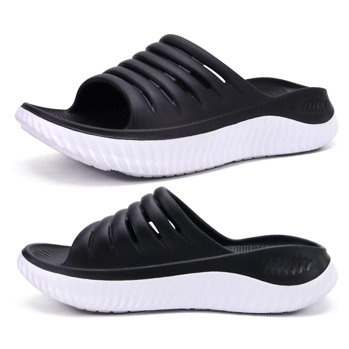 Ортопедичні відновлювальні сандалії KuaiLu для жінок, легкі спортивні шльопанці при плантарному фасциїті, розвантаження суглобів та спини, розмір 43 EU, чорно-білі