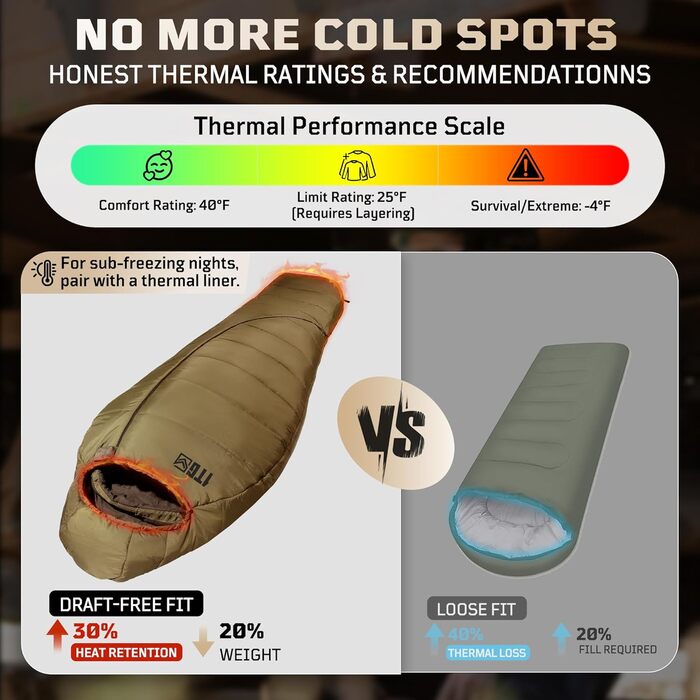 Спальний мішок Braun для дорослих, зимовий, 3-4 сезони, мумія, -7°C до +2°C, з капюшоном, кишенею для телефону та компресійним мішком для кемпінгу, туризму, полювання