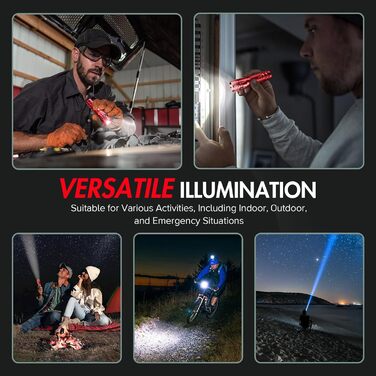 Ліхтарик LED BUCASA, 2000 люмен, 3 режими, збільшується, водонепроникний, для кемпінгу та активного відпочинку (червоний)