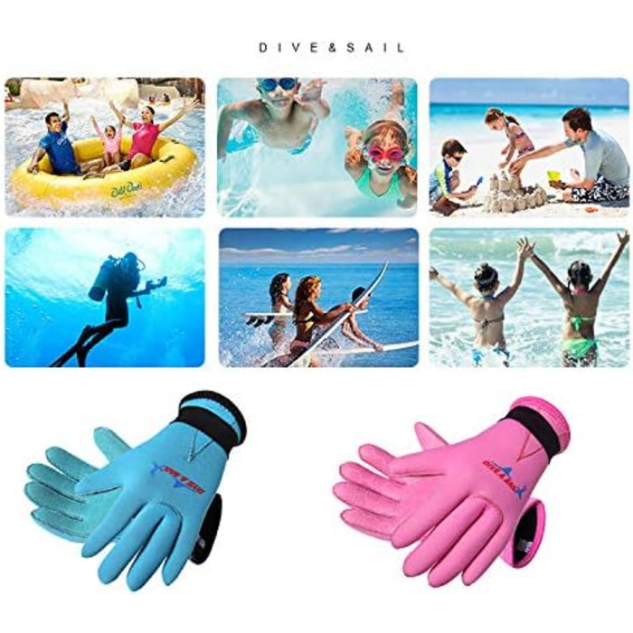 Дитячий неопреновий гідрокостюм та рукавички 3мм, антиковзаючі, для водних видів спорту, плавання, серфінгу, снорклінгу, вітрильного спорту, блакитний, M (6-9 років)