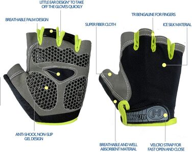 Велосипедні рукавички для чоловіків MTB, рукавички для тренувань та велоспорту, напівпальцеві. Підходять для шосе та гірського велосипеда, силових тренувань. Зручні літні рукавички для чоловіків та жінок (2#Чорний та зелений-M)