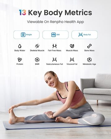 Вага RENPHO для вимірювання жиру в тілі, Bluetooth, для персонального використання, з нагадуваннями, перезаряджувана, 180 кг, 30 см