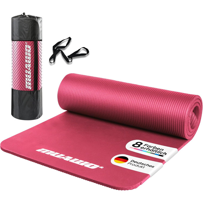 М'яка тренувальна мат Muawo для фітнесу, йоги та гімнастики | Нековзна, товста та довга | Рожева 190 x 60 x 1,5 см