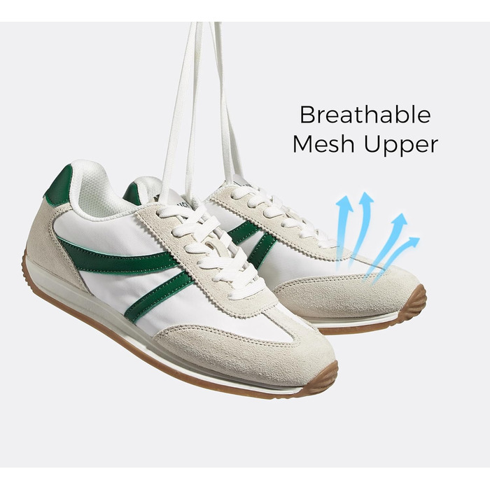 Жіночі ретро-кросівки LUCKY STEP - біло-зелені, 41 EU. Зручні повсякденні кросівки з протиковзкою підошвою та дихаючою підкладкою для міста