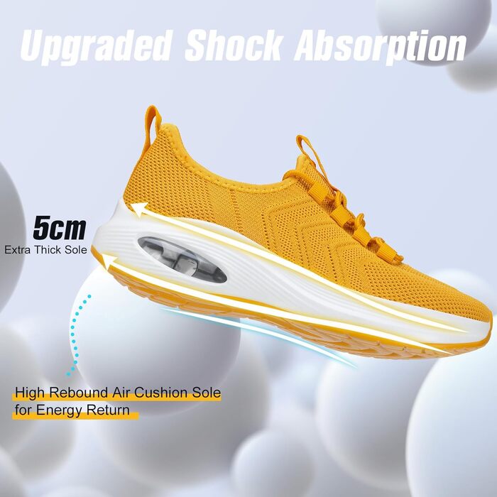 Жіночі кросівки з широкою передньою частиною та підтримкою стопи - для бігу, тренувань, занять у залі та прогулянок. Колір: жовтий, розмір 38 EU.