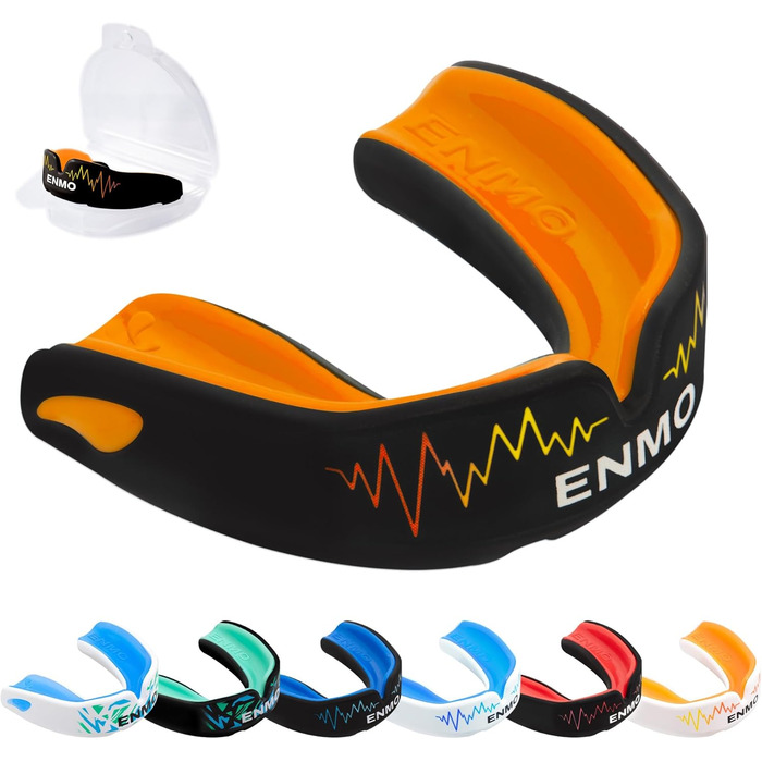 Захисний капу для спорту Enmo Maxilla Pro: для дорослих та дітей (10+), з чохлом. Підходить для регбі, боксу, хокею та контактних видів спорту. Капу з технологією Boil & Bite, тришаровий, з каналом для дихання. Білий/Синій (Чорний/Помаранчевий)