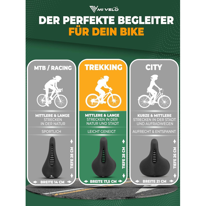 Велосипедне сідло MIVELO Comfort PRO з піною Memory Foam, ергономічне, дихаюче, для жінок і чоловіків, зручне для трекінгу