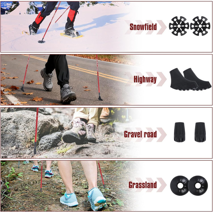 Трекінгові палиці VINATO: телескопічні, розкладні, для чоловіків та жінок, комплект 2 шт. (червоні)