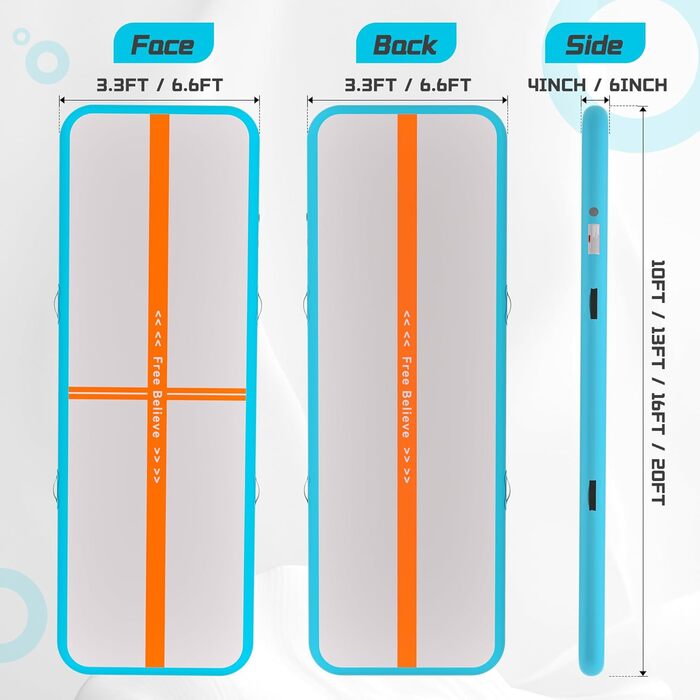 Гімнастичний надувний мат для чередлінгу, йоги, паркуру, пляжу, парку, води. Товщина 10.2/15.2 см. Розмір 3м x 1м x 0.1м. Синій, помаранчевий колір.