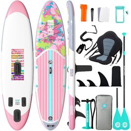 Надувне SUP-борд Niphean Stand Up Paddle Board з сидінням та аксесуарами, 320 см, для всіх рівнів, вантажопідйомність 200 кг (2 особи), Floral Symphony з StabilTrac-фіном