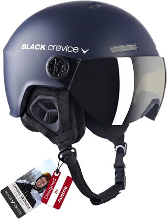 Шолом гірськолижний BLACK CREVICE Gstaad з візором (пілотський стиль) | Полікарбонат, дихаючий, регульований (51-53 см, S/M = 54-57 см)