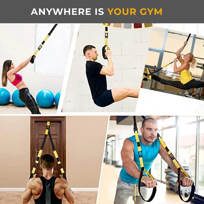Набір для тренувань зі стропами для дому та на вулиці | Комплект для саспеншн-тренінгу з дверним кріпленням, регульованими ременями, сумкою для перенесення | Тренування всього тіла, обладнання для калістеніки, фітнес, домашні тренування