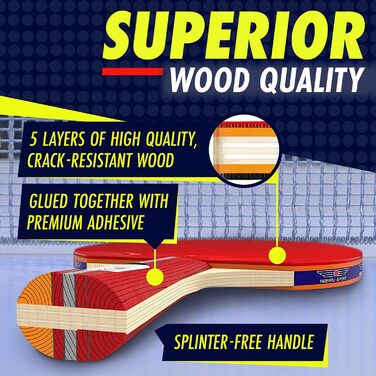 Набір для настільного тенісу NIBIRU SPORT для 2 або 4 гравців: 2 ракетки, 4 м'ячі, сітка, сумка-кейc