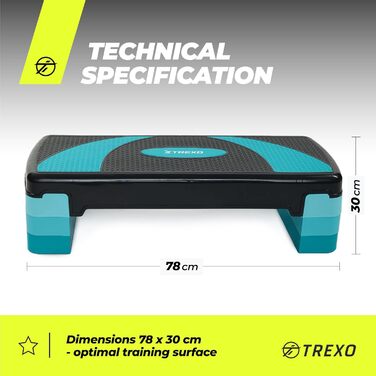 Степ-платформа TREXO для аеробіки та фітнесу, 78 x 30 см, регульована висота 10-20 см, синій