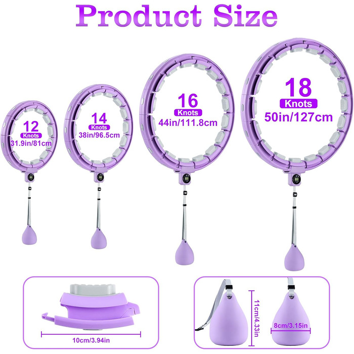 Розумний хулахуп для схуднення з обважнювачем та лічильником, 18 вузлів, розбірний, для жінок та чоловіків