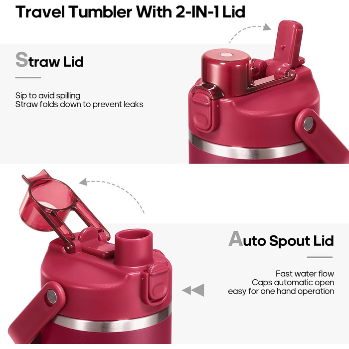 Спортивна термобутилка GEDUX IceFlow Flip Straw 1 л із трубочкою, зберігає холод понад 12 годин, герметична, BPA Free, для води, червоно-чорна, підходить для посудомийки